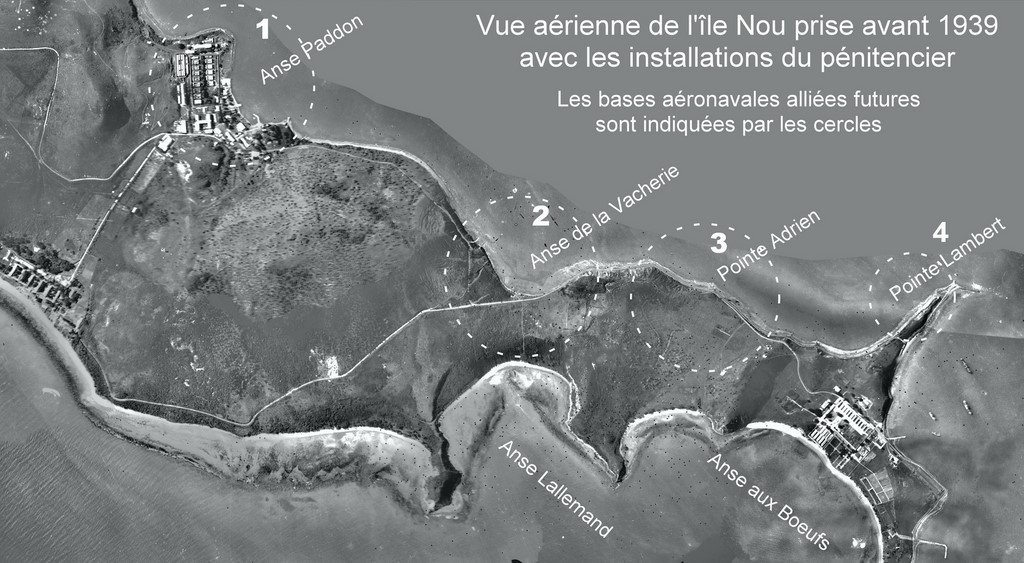 Implantations US et NZ sur l'île Nou en 1943